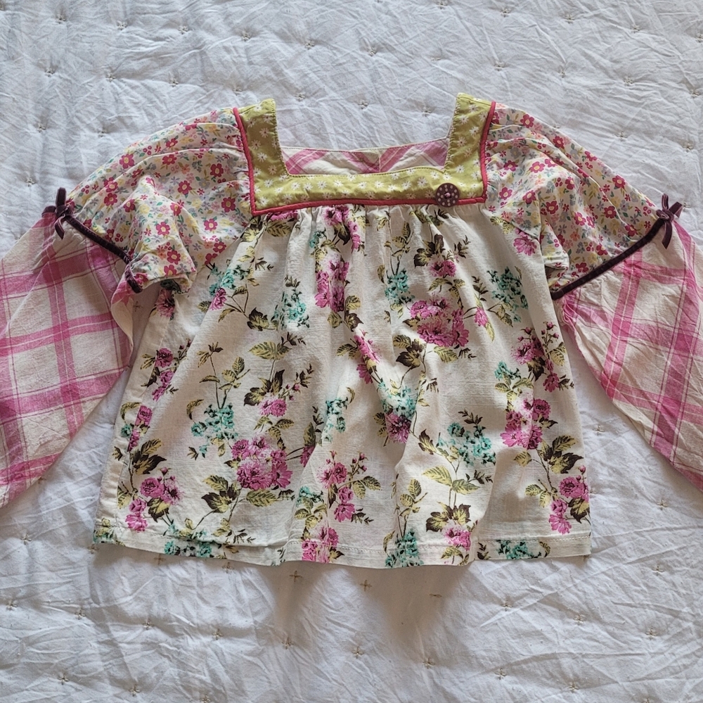 Matilda Jane Enchanted Garden Art School Mixed-Print Peasant Top Size 4